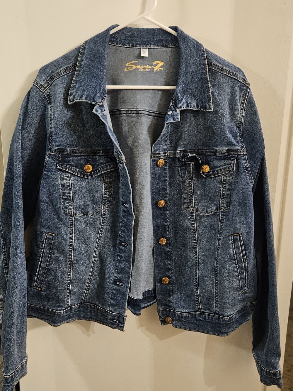 Seven7 Women's  Medium Wash Denim Jacket with Gold Buttons